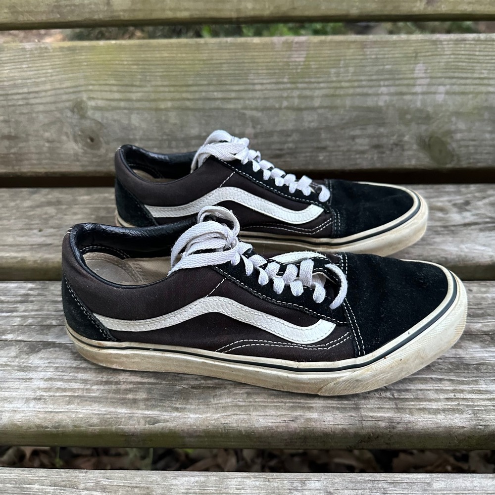Vans Old Skool Black White Suede Canvas Low Top Sneakers Womens Sz 8.5‎ Mens 7.0